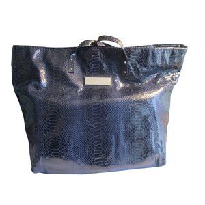 *Calvin Klein Dark Purple Faux Snakeskin Tote Interior Zip Pocket Magnet Closure